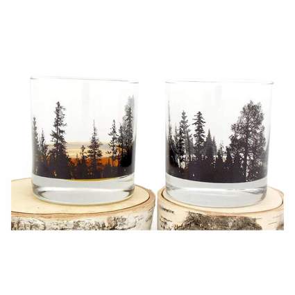 Tumbler glasses with forest outline