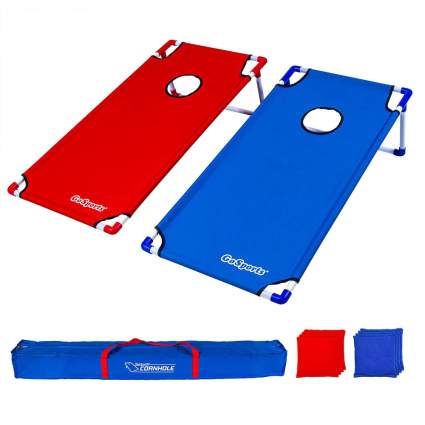 red and blue cornhole set