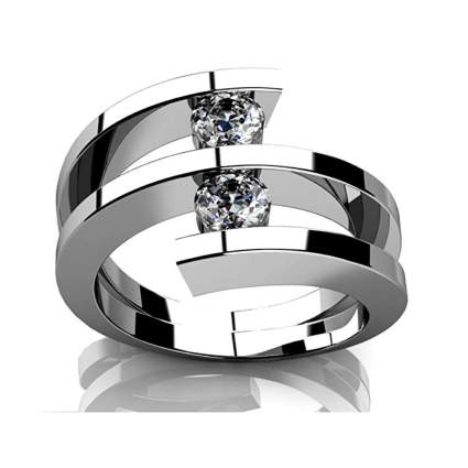 white gold two diamond anniversary ring